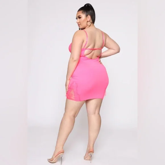 Fashion Nova Midnight Seduction Mini Dress - Neon Pink Lace - Picture 6 of 8
